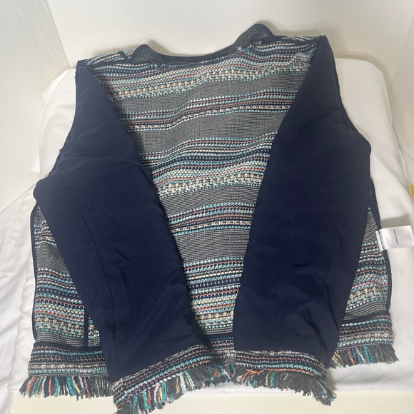 Women’s Halogen Stripped Multicolored Boho Fringe Long Sleeve Jacket Size Medium - Picture 10 of 13